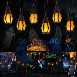 Solar Halloween Lights Outdoor, 21Ft Outdoor String Lights with 10 Flickering